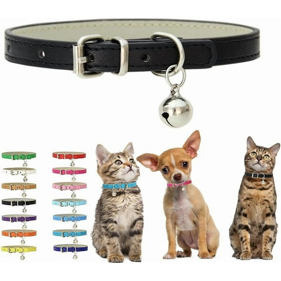 Kitten Collar with Bell, Soft Pu Leather Small Dog Collars Adjustable Buckle for XXS XS Extra Small Medium Tiny Female Male Boys Girls Pets Puppy Cats Teacup Yorkie
