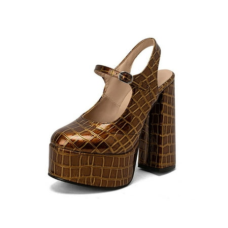 

SIMANLAN Ladies Mary Jane Heels Ankle Strap Pumps Platform Sandals Women Platforms Dress Shoes Womens Chunky Brown 12