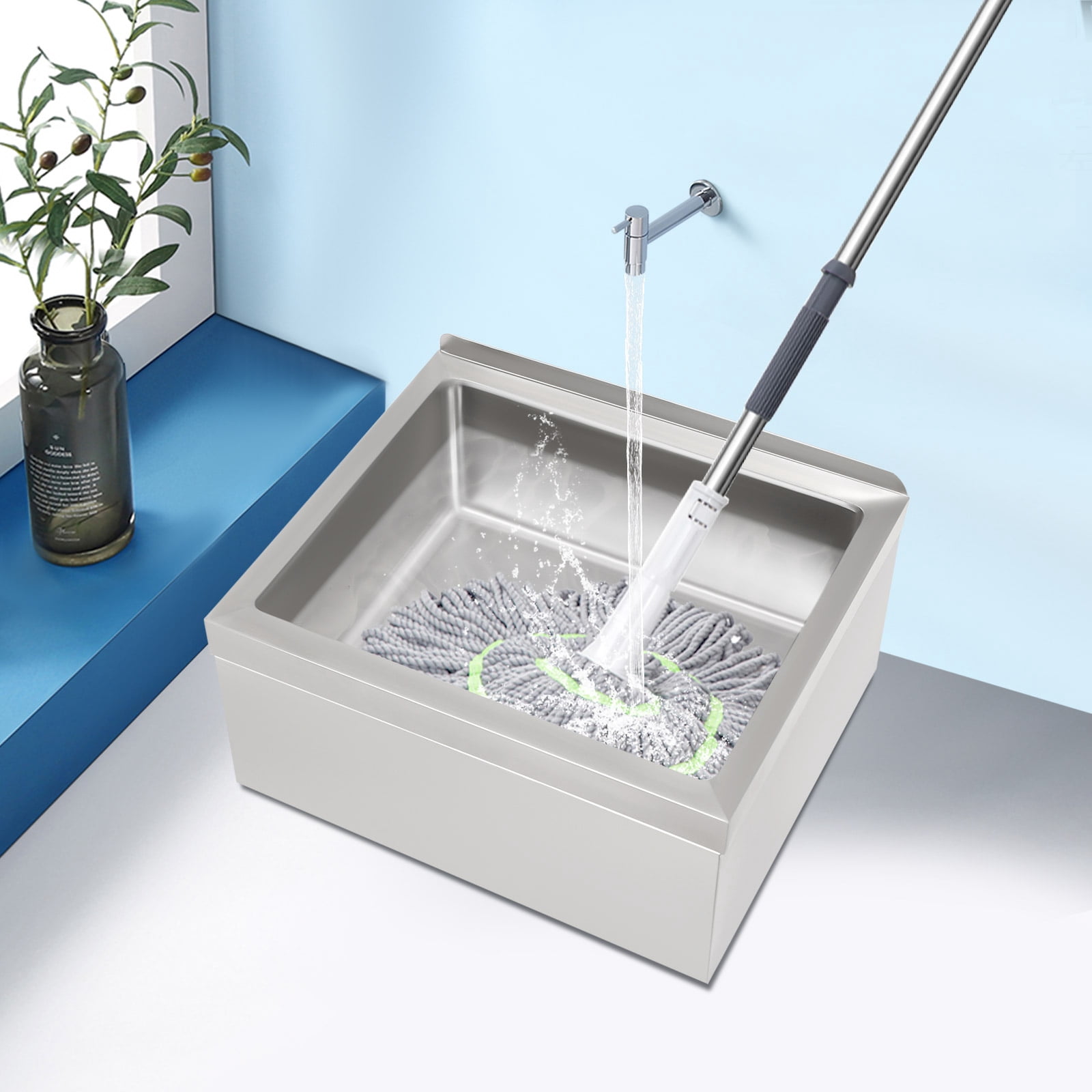 304 Stainless Steel Commercial Mop Sink 22x19x12 Inch 8" Deep Wall Mount Utility Sink for Kitchens, Restaurants