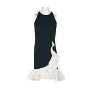 Betsy And Adam Halter Neck Zipper Back Ruffled Tier Scuba Crepe 2 Tone Dress-BLACK WHITE / 14