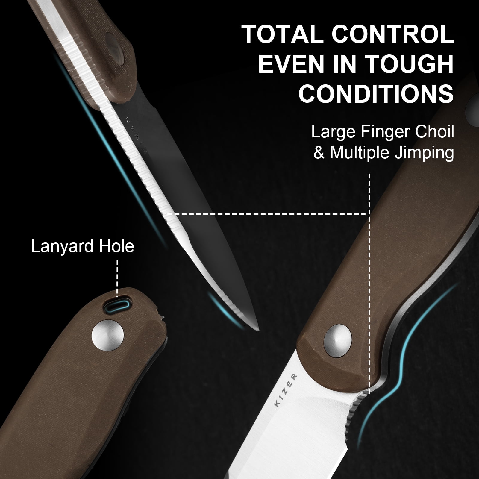 Kizer Drop Bear Fix Drop Point Fixed Knife 14C28N Blade Micarta Handle With Sheath 1094A2