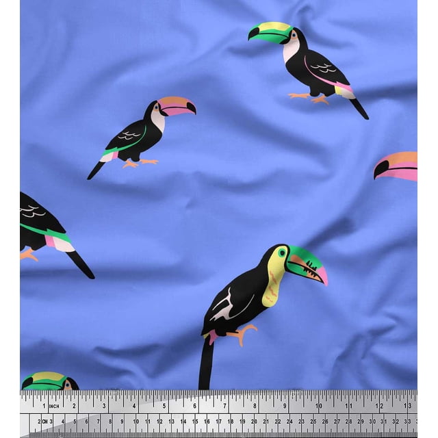 Soimoi Blue Moss Georgette Fabric Toucan Bird Decor Fabric Printed Yard 44 Inch Wide