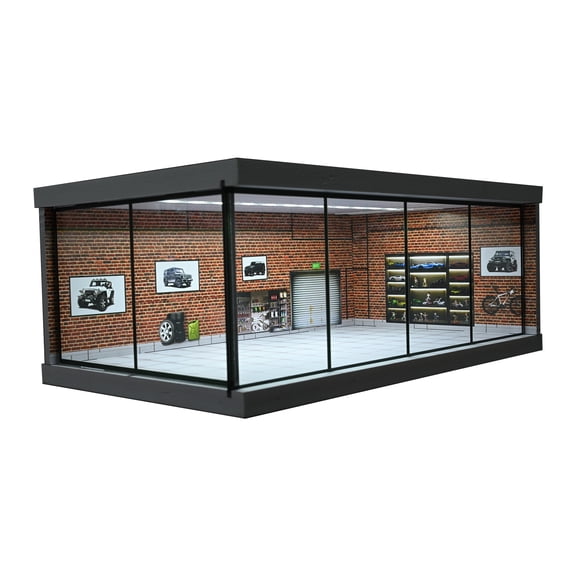 1/64 Scale Diorama Car Garage Display Case, Parking Lot Scene Model With LED Lighting, Adults, Men, Boys, Teens, Model Car Enthusiasts