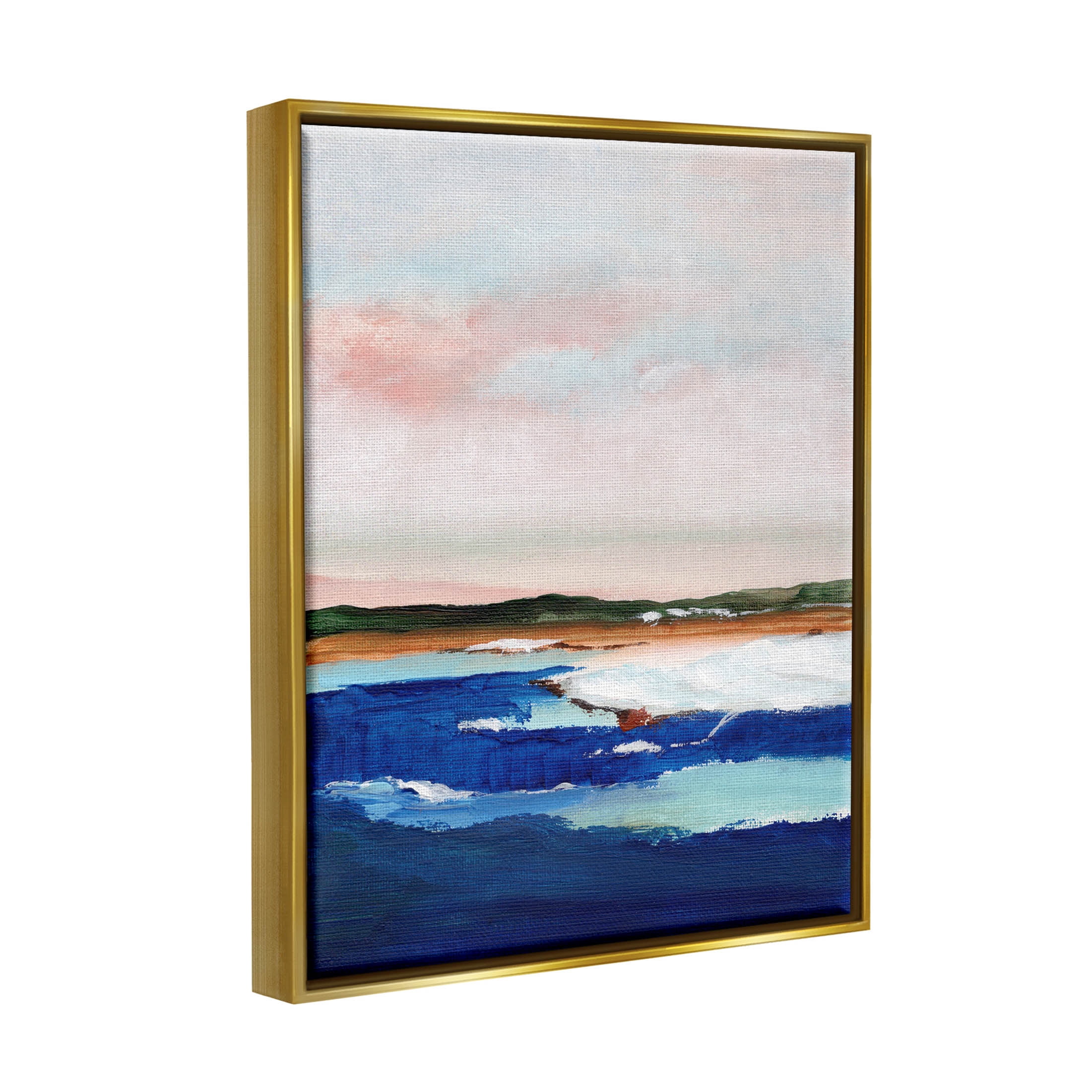 Stupell Industries Distant Land Ocean Waves Painting Painting Metallic Gold Floating Framed Canvas Print Wall Art, Design by Nikita Jariwala