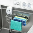thumbnail image 2 of 3-In-1 Sponge Holder for Kitchen Sink with Suction Cups & Adhesive Hook, In-sink Sponge Holder, Wall Hanging Sink Caddy Organizer Rack - Sponge, Dish Cloth, Brush, Scrubber - 304 Stainless Steel, 2 of 9