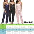 thumbnail image 5 of wsevypo Women's Silk Satin Slip Top Long Sleepwear Pajamas (Tops+Pants), 5 of 5