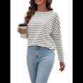 thumbnail image 3 of Camisas de Larga para Mujer, Blusas de Rayas con Bloques de Color, Ropa de Moda de Otoño, Blusas con Cuello Redondo Gris XL, 3 of 8