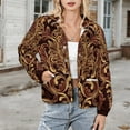 thumbnail image 3 of Jackets for Women Winter Coat Jackets Flannel Stand Collar Jacket(Gold Damask Regal Design Pattern,Size:S-4XL), 3 of 7