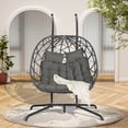 thumbnail image 5 of Double Egg Chair with Stand, Indoor Outdoor Hanging Wicker Rattan Patio Basket Swing Chair, Handwoven UV & Rust Resistant Iron Frame with Water Resistant Cushion,600 lbs Capacity, 5 of 5