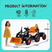 Track Seven 24V Ride on Excavator, 4-in-1 Construction Excavator, Dump Truck & Bulldozer, Ride on Tractor Electric Car with Remote Control, Swivel Seat, Music, Ride on Toy Car for Kids Age 3+,Orange