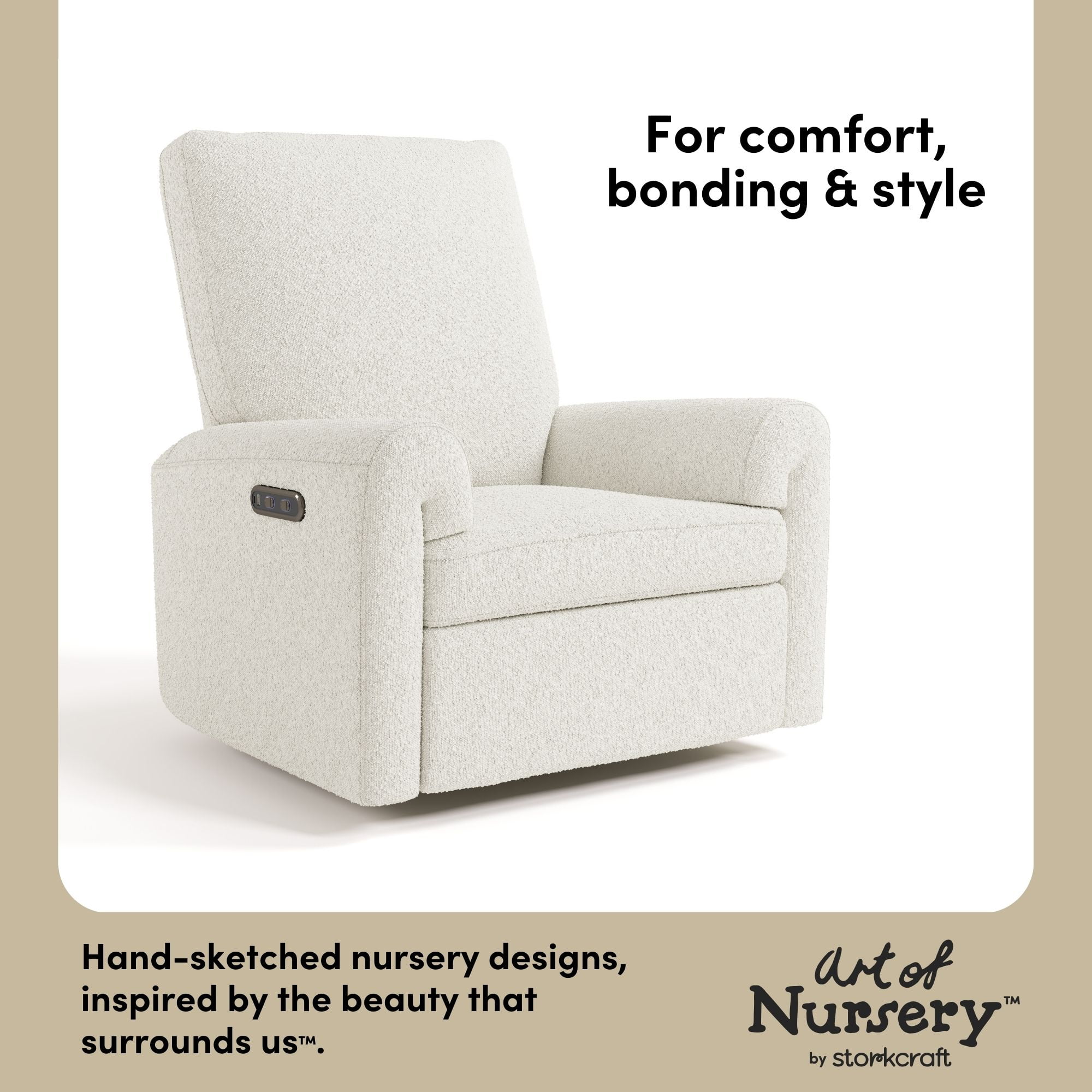 Art of Nursery by Storkcraft Sorrento Deluxe Power Recliner Swivel Glider, Ivory Boucle