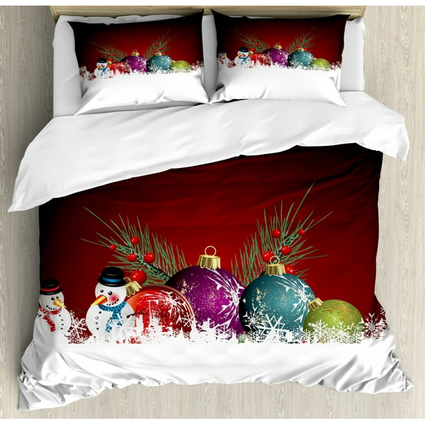 Christmas Duvet Cover Set King Size, Digitally Composed Xmas Pattern