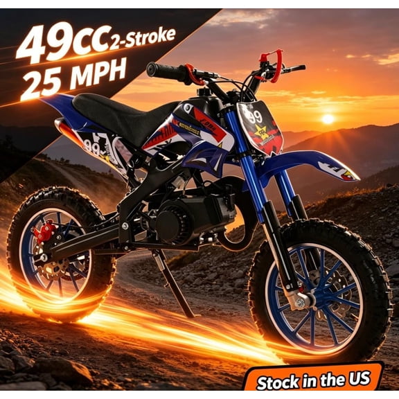 Sioweci 49cc 2-Stroke Kids Dirt Bike, Gas Powered Mini Dirt Bike, Motorcycle with 25mph Max Speed,10" Off Road Tires, Front and Rear Suspension & Dual Disc Brakes