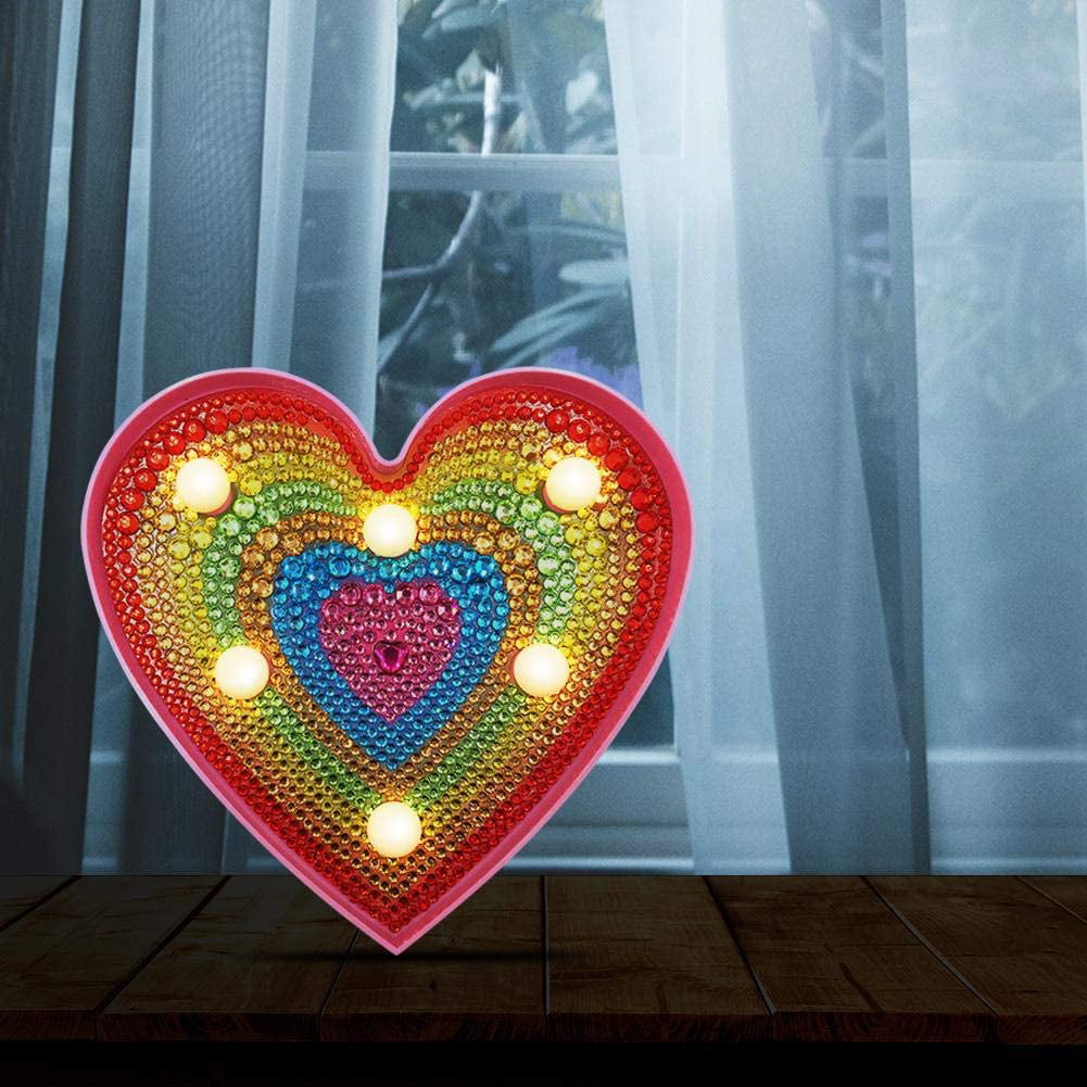 DIY LED Diamond Painting Heart Embroidery Full Special Shaped Drill Lights Decor 