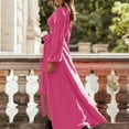 thumbnail image 4 of ylioge Wedding Guest Dresses for Women, Womens Formal Gowns and Evening Dresses Elegant Long Sleeve V Neck Solid Color High Waist with Swing Pleated Slit Side Hem Midi Dresses Fall, 4 of 7