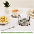 thumbnail image 3 of 6 Pcs Drink Coasters with Holder 3.94in Woven Coasters for Drinks Elegant Blue Flowers Pattern Coaster Set for Protection Table, 3 of 7