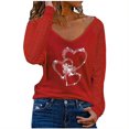 thumbnail image 1 of Camiseta de manga larga con cuello en V para mujer a la moda, blusa suelta con estampado de otoño Fridja  bvmnju4621, 1 of 5