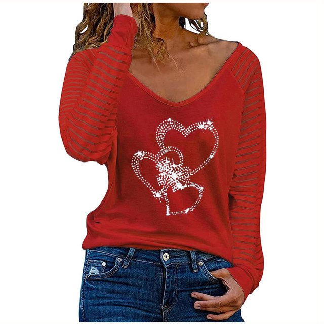 Camiseta de manga larga con cuello en V para mujer a la moda, blusa suelta con estampado de otoño Fridja bvmnju4621
