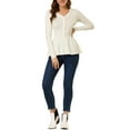 thumbnail image 3 of MODA NOVA Juniors V Neck Long Sleeve Ribbed Pullover Knitted Peplum Sweater White L, 3 of 7