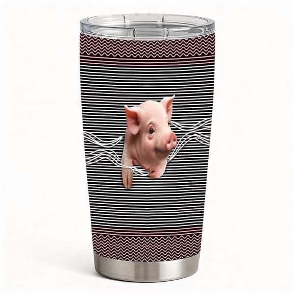20oz Cute Pig Face with Wavy Lines Stainless Steel Tumbler, Tumbler with Lid Double Wall Vacuum Insulated Travel Mug
