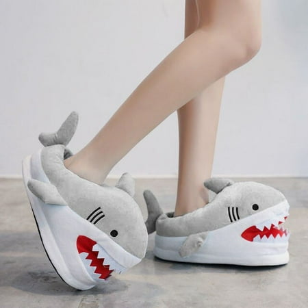 

QWZNDZGR Adult Fuzzy Shark Slippers Girls Furry Funny Shoes For Women Comfy Home Slippers Unisex Snug Shoes Winter House Flip Flop Animal