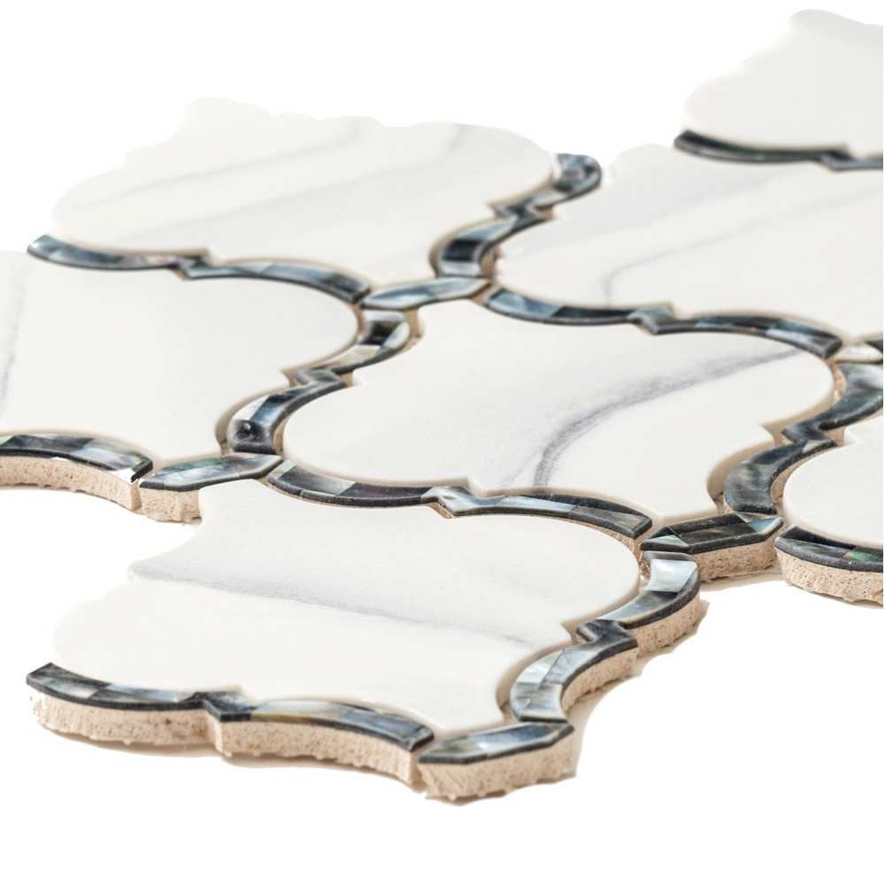 The Tile Life Tahitian Pearl Lantern 14" x 14.5" Statuario Silver Glass Mosaic Tile, 1 Sheet