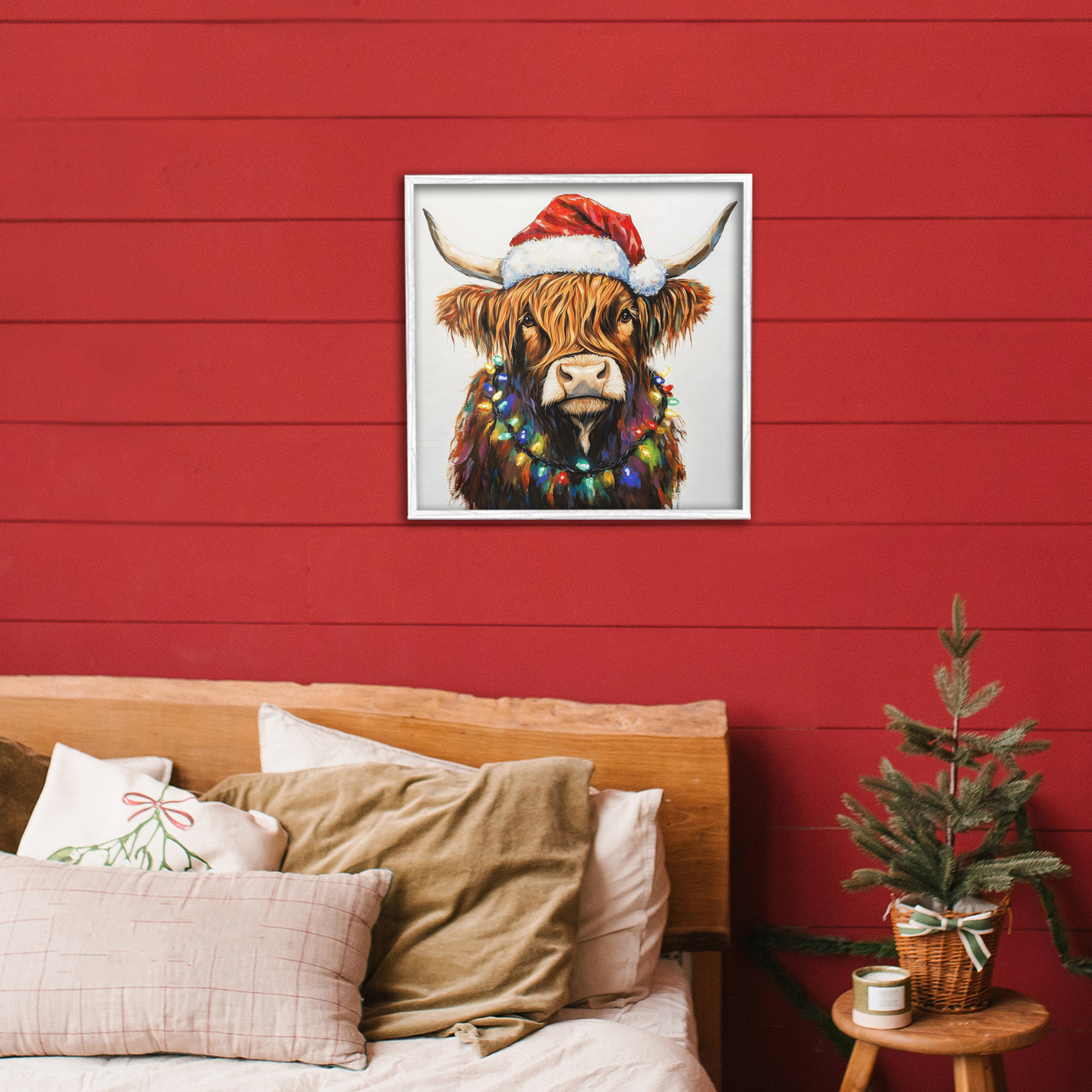 Holiday Lights Bedecked Highland White Framed Giclee Art, design by Petal Prints Design