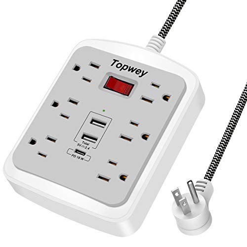 Power Strip with USB Surge Protector 18W Fast Charging USB C 6.6ft