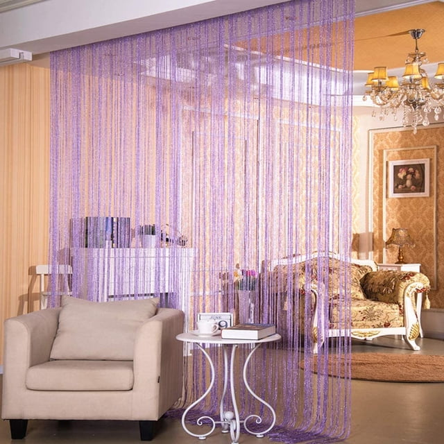 Yipa Sheer String Curtains Beads Thread Curtains Panels Glitter Tassel Window Drape Room Divider Fringe String Door Curtain