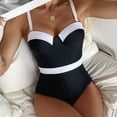 thumbnail image 2 of Sngxgn Women Swimsuit High Neck Plunge Ruched Tummy Control Bathing Suit(Black,XL), 2 of 5