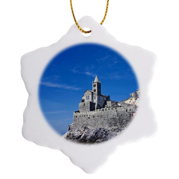 3drose, Church of San Pietro, Harbor, Portovenere, Italy - Eu16 Teg0490 - Terry Eggers, 3 inch Snowflake Porcelain Ornament