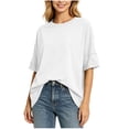 thumbnail image 2 of HOMBOM Short Sleeve Shirts for Women Pullover White Spring Solid Color Loose Young Womens T Shirts Crew Neck, 2 of 6