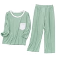 thumbnail image 4 of Conjuntos de blusas y camisas de cuello redondo y manga larga para niños Invierno Conjunto de dos piezas de ropa de casa de color liso Camisas de manga larga Pantalones largos y pijamas Top de poliést, 4 of 5