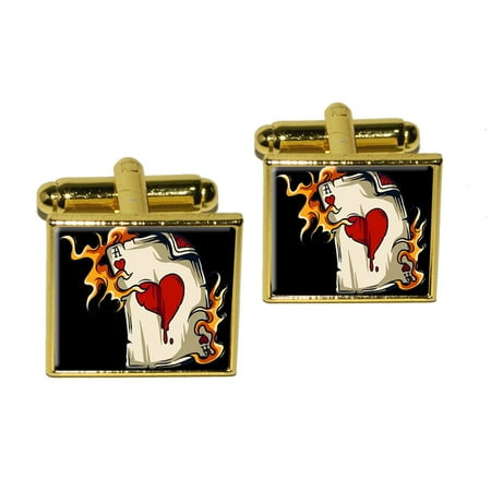 Ace of Hearts on Fire - Poker Gambling Square Cufflinks