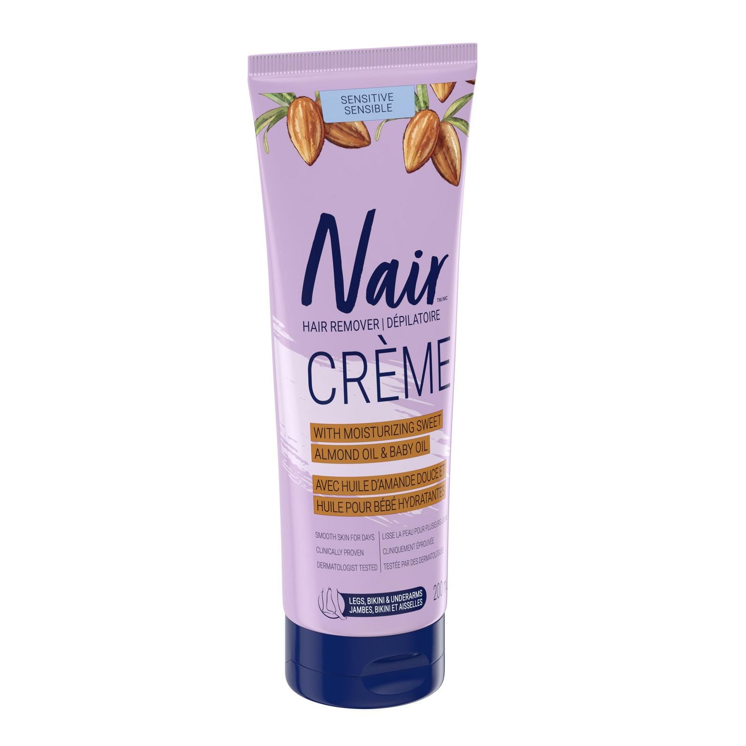 Nair Hair Removal Crème for Sensitive Skin with Sweet Almond Oil and Baby Oil, 200 mL
