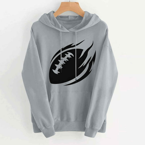 Womens Tops,Shirts for Women Plus Size Long Sleeved Rugby Print Winter Hoodie Pullover Sweatshirt Gray XXL