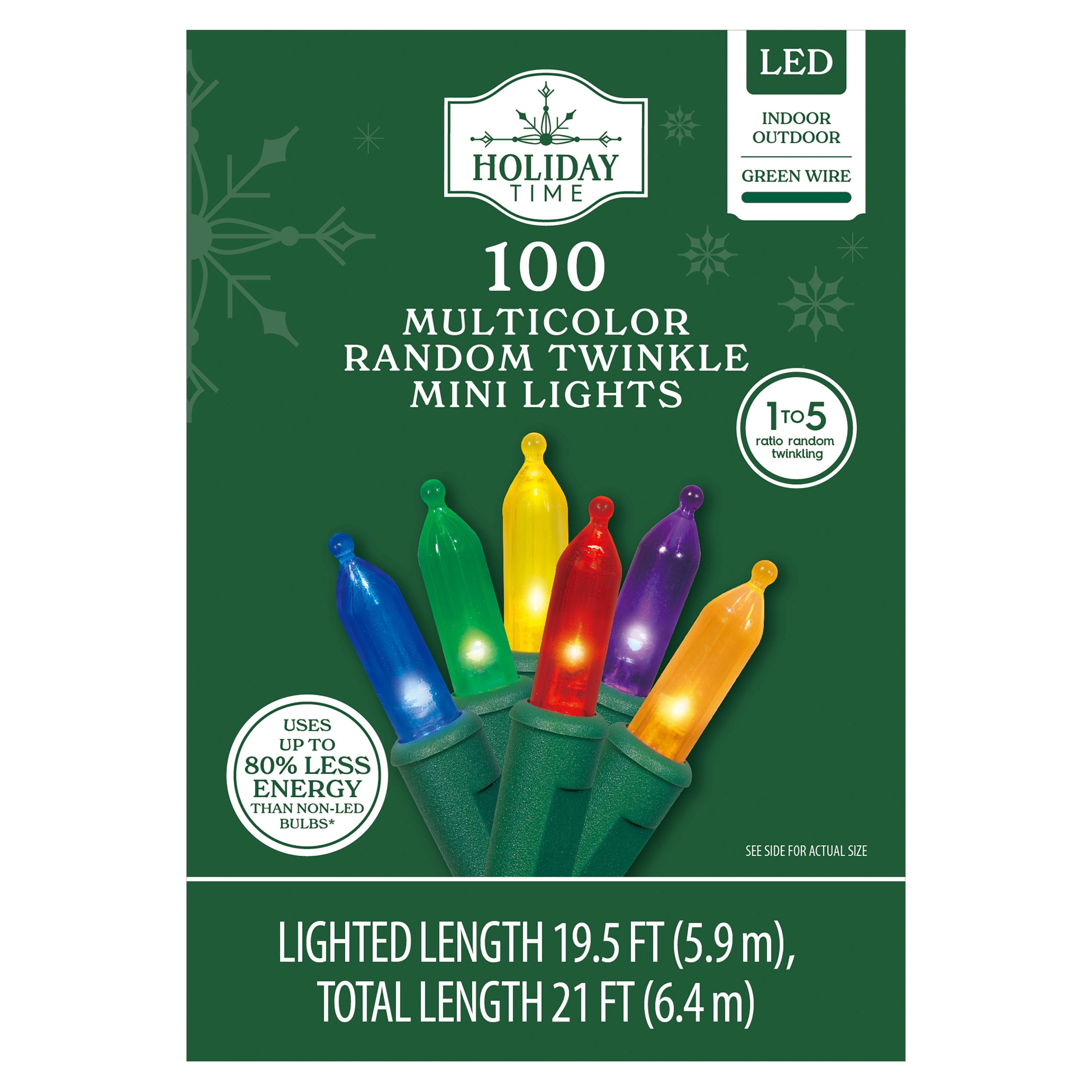 Indoor/Outdoor 100-Count LED Random Twinkle Mini Christmas String Lights, Multicolor, Green Wire, 19.5', by Holiday Time