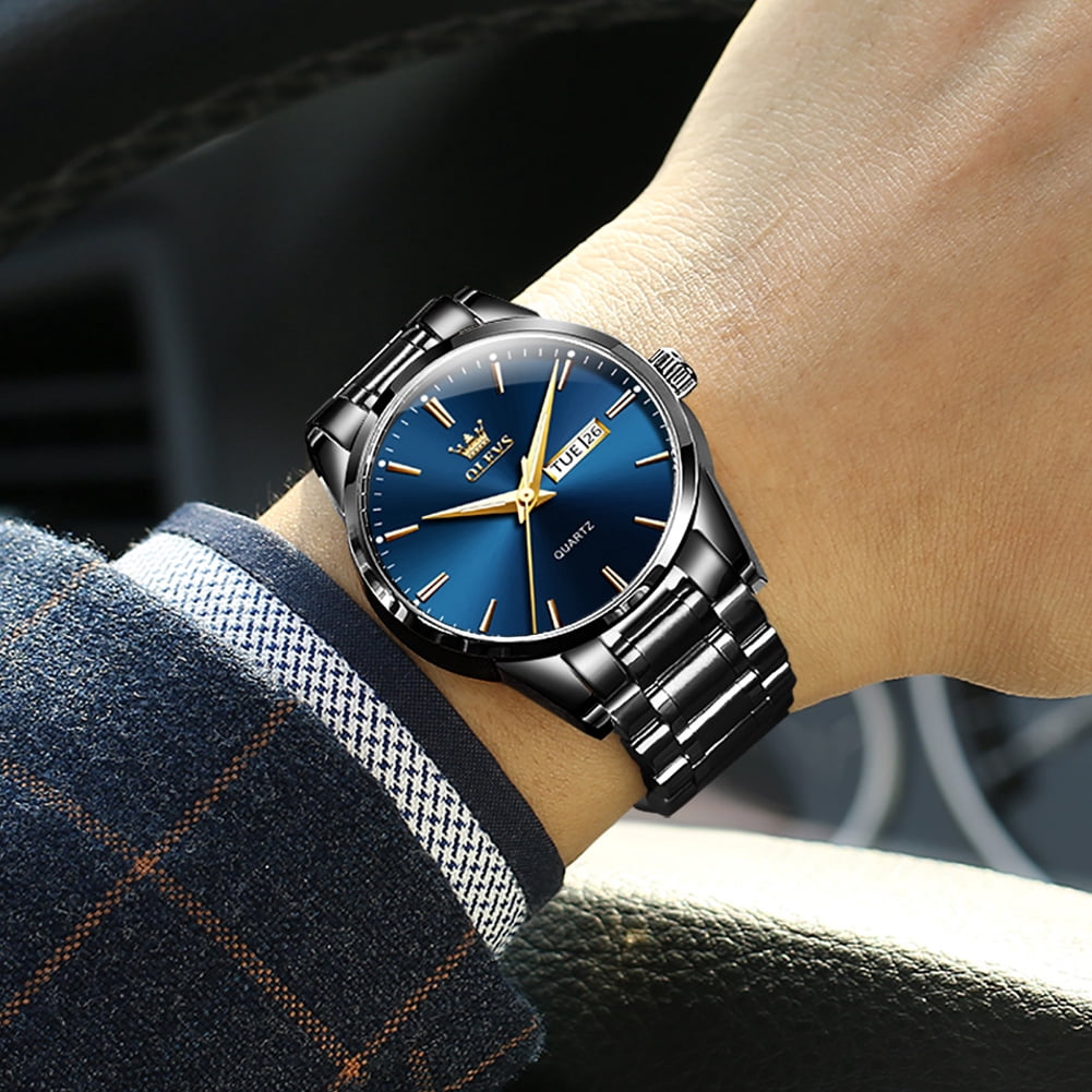 OLEVS Classic Men Watches with Date,Stainless Steel Man Watch with Date, Bussiness Watches for Men,Luminous Quartz Mens Watches Black/White/Blue/Gold, Waterproof Male Reloj para Hombre