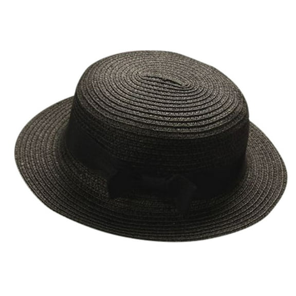 Baby Bowknot Straw Sun Hat, Breathable Kids Beach Hat for Boys Girls, Adjustable Toddler UV Protection Cap, Summer Gift(One size,Black)