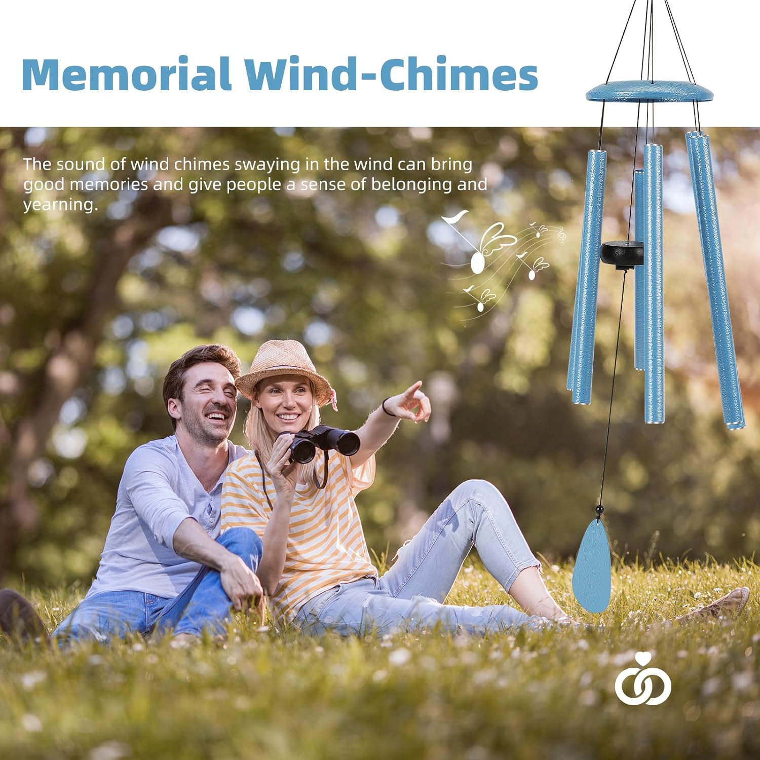 Wind-Chimes-Outdoor-Deep-Tone, Large Soothing Melodic Tones Mobile Windchimes, Wind Chimes for Outside, Memorial Wind Chimes Best Gift for Mom Women Grandma Neighbors(32" Blue Coated Aluminum)