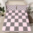 thumbnail image 2 of jejeloiu Geometric Plaid Grid Queen Sheet Sets,Modern Geometric Checkered Flat Sheet,Pink Black Checkerboard Queen Fitted Sheet For Children,Microfiber Bedroom Decor,4-Piece, 2 of 7