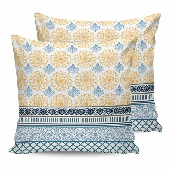 Outdoor Waterproof Throw Pillow Covers Set of 2 Yellow Blue Bohemian Pillowcases Outdoor Pillows Cushion Case 16x16 Inch Boho Geometric Stripe Tribal Patio Pillows for Couch Sofa Bed Garden