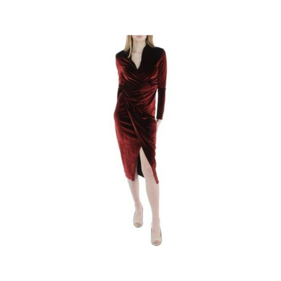 RACHEL RACHEL ROY Womens Maroon Long Sleeve Surplice Neckline Below The Knee Cocktail Faux Wrap Dress XS