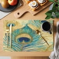 thumbnail image 2 of Retro Peacock Feathers Placemats Set of 6 Vintage Abstract Art Watercolor Place Mats Indoor Wipeable Table Mats Washable Cloth Dining Table Placemats for Kitchen Holiday Party Home Decor 13x19 Inch, 2 of 9