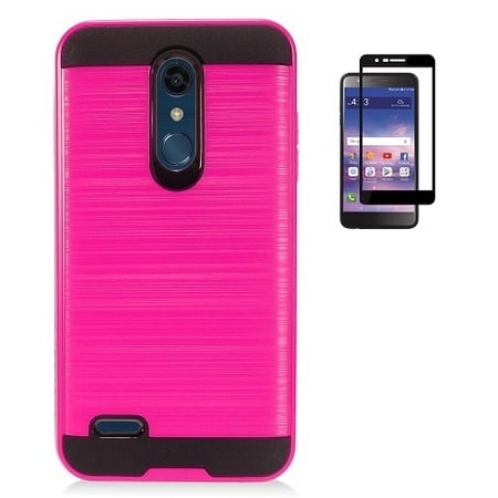 Cell Phone Case Lg Tribute 4g Lte Phone Case for LG Phoenix Plus (AT&T), LG K30 (T-Mobile), LG Premier Pro 4G LTE, LG Harmony 2 (Cricket), Metallic Brush Finish Cover Case + Tempered Glass Screen Protector (Pink) ()
