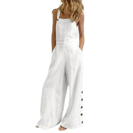 

One Piece Loose Casual Jumpsuit Solid Square Neck Rompers for Shopping Vacations School Work S White