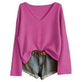 thumbnail image 4 of WAYUTE T Shirts for Women V Neck Ribbed Knit Long Sleeve Loose Soft Basic Shirts Solid Color Lightweight Pullover Elegant Tshirts Casual Daily Wear,Hot Pink,M, 4 of 4