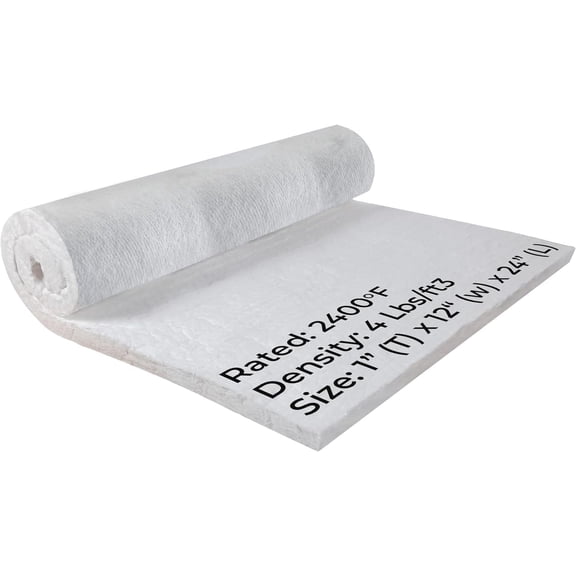SIMOND STORE Ceramic Fiber Insulation Blanket, 4# Density 2400F, 1" x 12"x 24” Fireproof Insulation for Fireplace