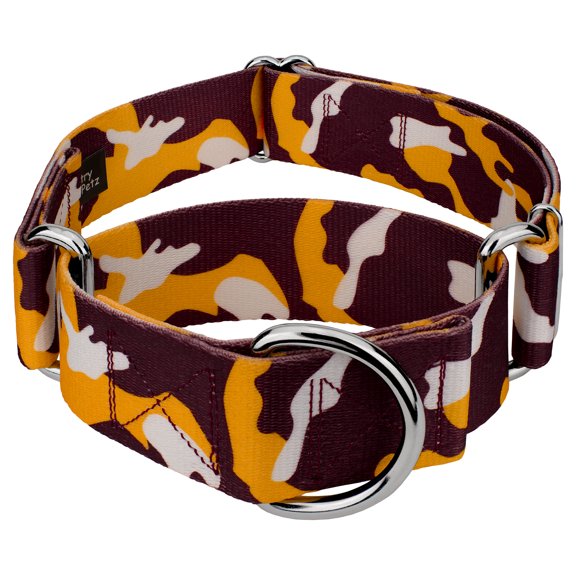 Country Brook Petz® 1 1/2 inch Burgundy and Gold Camo Martingale Dog Collar Limited Edition, Large