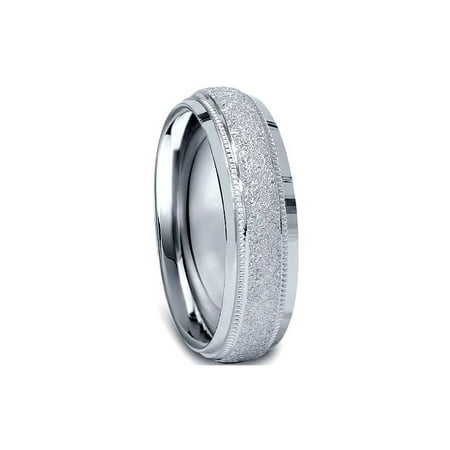 White Gold Mens Wedding Band - 10K White Gold 6mm Textured Mens Wedding Band